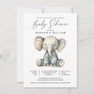 Cute Watercolor Elephant Baby Shower Inbjudningar