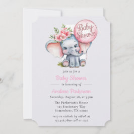Cute Watercolor Elephant Blommigt Girl Baby Shower Inbjudningar
