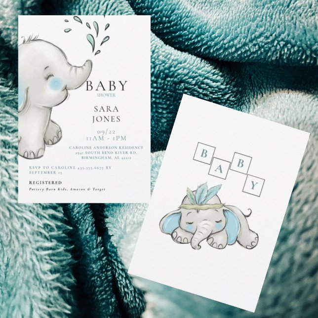 Cute Watercolor Elephant Boy Shower Inbjudningar (Skapare uppladdad)