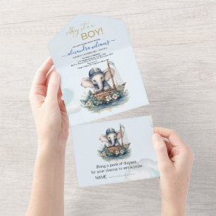 Cute Watercolor Elephant nautiskt tema baby showe