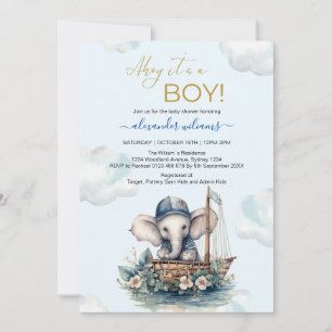 Cute Watercolor Elephant nautiskt tema baby showe Inbjudningar