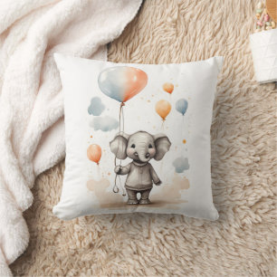 Cute Watercolor Elephant Red Blue Balloon Nursery Kudde