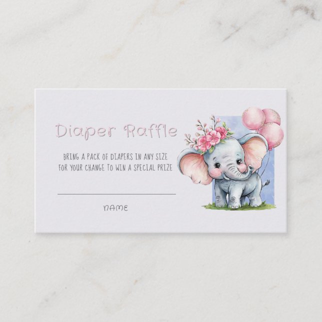 Cute Watercolor Elephant Rosa Blommigt Diaper Raff Visitkort (Framsida)