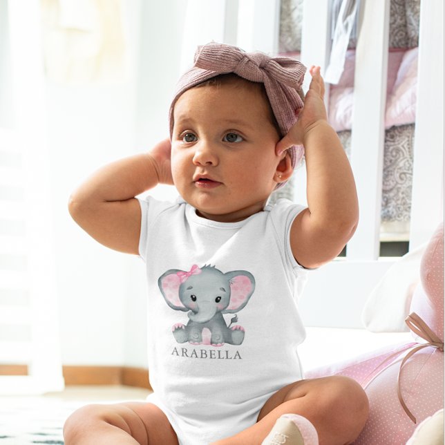 Cute Watercolor Elephant Rosa Flicka T Shirt (Cute Watercolor Elephant Pink Baby Girl Baby Bodysuit)