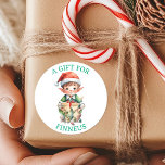 Cute Watercolor Elf jul till och från Runt Klistermärke<br><div class="desc">Personlig En gåva till klistermärken för märkre av gåva. Kute lilla nyck i tomtehatten i rött och grönt i en vintage vattenfärgsillustration.</div>