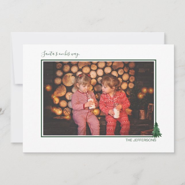 Cute Watercolor Evergreen Julgranar Photo Julkort (Framsida)