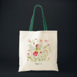 Cute Watercolor Fairy and Rosa Flowers Tygkasse<br><div class="desc">Mjölksäck med vattenfärgade illustrationer av en söt älv,  rosa blommor,  grön och andra accenter. Anpassa genom att lägga till en namn- eller kort-fras. Den här gulliga mejeripåsen är perfekt som personlig.</div>