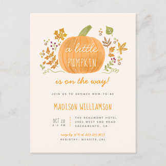 Cute Watercolor Fall Little Pumpkin Baby Shower Inbjudan Vykort