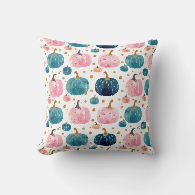 Cute Watercolor Fall Pumpkin Mönster Kudde (Framsida)