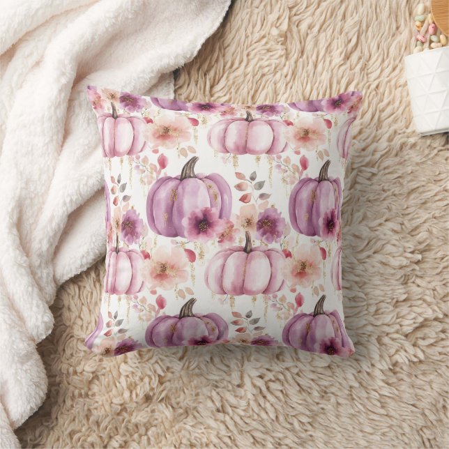 Cute Watercolor Fall Pumpkin Mönster Kudde (Filt)