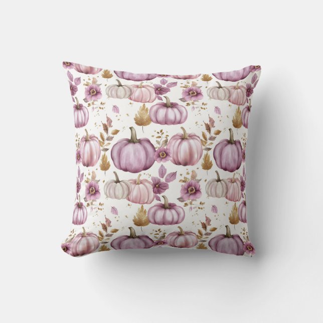 Cute Watercolor Fall Pumpkin Mönster Kudde (Framsida)