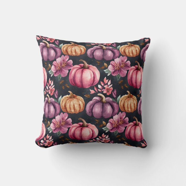 Cute Watercolor Fall Pumpkin Mönster Kudde (Framsida)