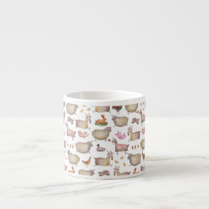 Cute Watercolor Farm Barn Animals Mönster Espressomugg