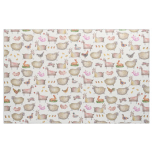 Cute Watercolor Farm Barn Animals Mönster Tyg