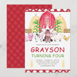 Cute Watercolor Farm Birthday Inbjudningar