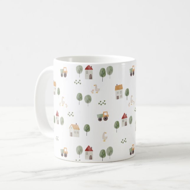 Cute Watercolor Farm Mönster Kaffemugg (Framsida vänster)