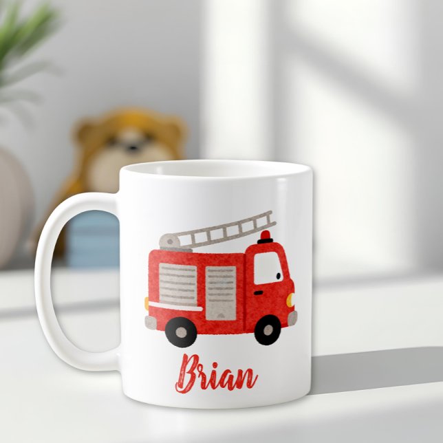 Cute Watercolor Fire Truck Personalized Kaffemugg (Skapare uppladdad)