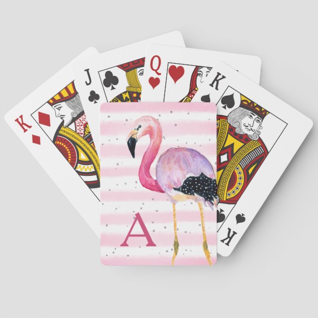 Cute Watercolor Flamingo Monogram Rosa Rand Casinokort (Baksidan)