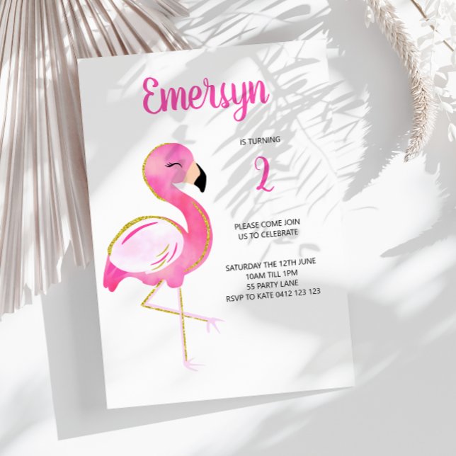 Cute Watercolor Flamingo Rosa Guld Glitter Inbjudningar (Skapare uppladdad)