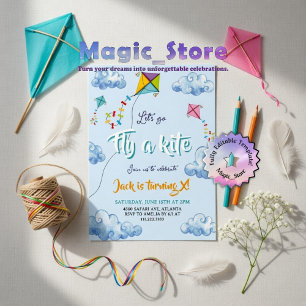 Cute Watercolor Flies Kites Birthday Inbjudningar