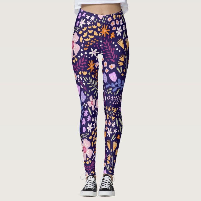 Cute Watercolor Floral Blooming Spring Custom Name Leggings (Framsida)