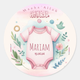 Cute Watercolor Floral Mashallah Islamic Baby Girl Runt Klistermärke