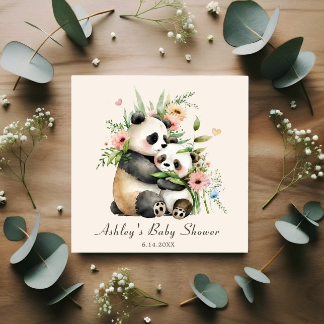 Cute Watercolor Flowers & Bears Baby Shower Pappersservett (Skapare uppladdad)