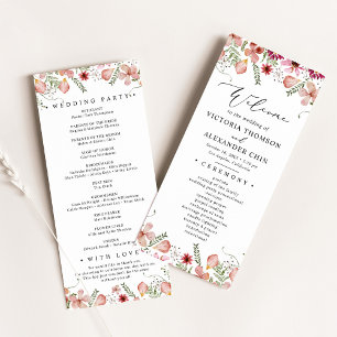 Cute Watercolor Flowers Bröllop Program