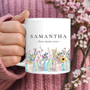 Cute Watercolor Flowers Peronalized Best Mamma någ Två-Tonad Mugg