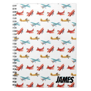 Cute Watercolor-flygplan som flyger i Himmel Anteckningsbok