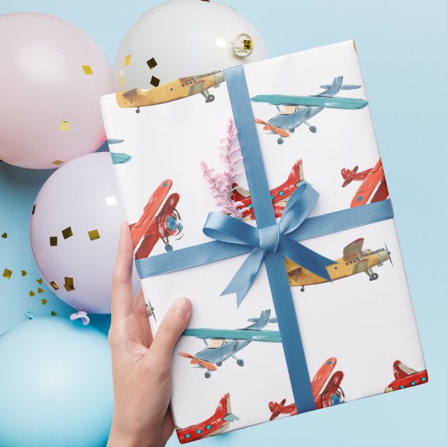 Cute Watercolor-flygplan som flyger i Himmel Presentpapper (Skapare uppladdad)