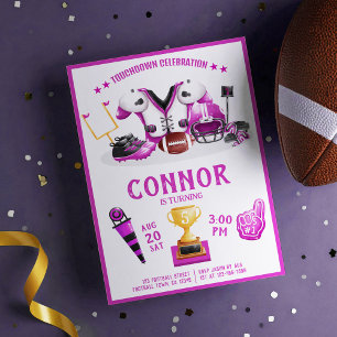 Cute Watercolor Football All Star Rosa Birthday Inbjudningar