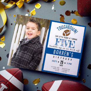 Cute Watercolor Football Photo Boy Birthday Inbjudningar