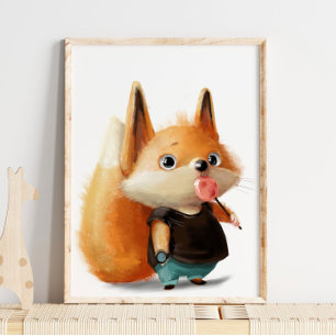Cute Watercolor Fox Lollipop Utskrift av fogvägg Poster