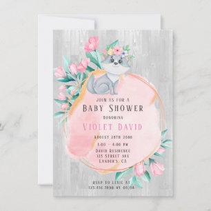 Cute Watercolor Fox med Blommigt Girl Baby Shower Inbjudningar