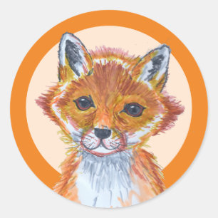 Cute Watercolor Fox Runt Klistermärke