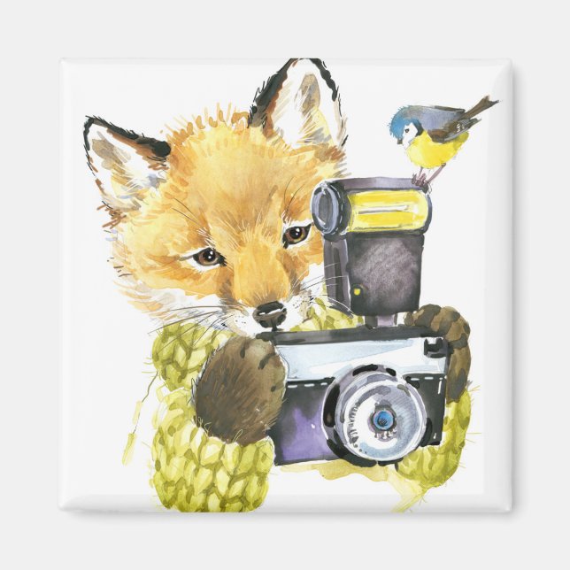Cute Watercolor Fox tar Bilder Magnet (Framsidan)