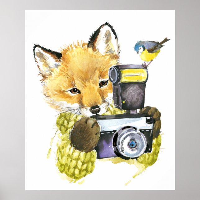 Cute Watercolor Fox tar Bilder Poster (Framsidan)