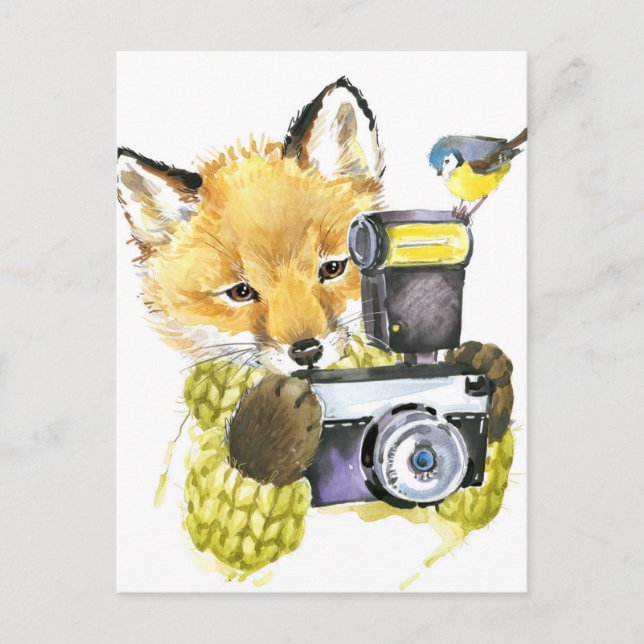 Cute Watercolor Fox tar Bilder Vykort (Framsida)