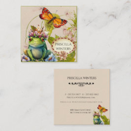 Cute Watercolor Frog Butterfly Fyrkantigt Visitkort