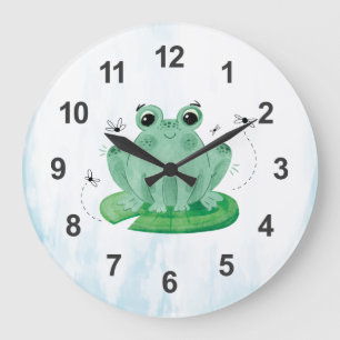 Cute Watercolor Frog Large Clock Stor Klocka