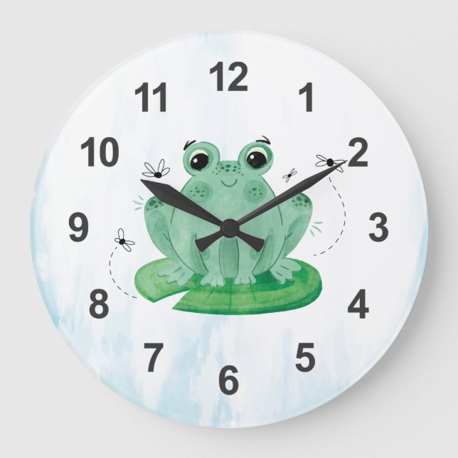 Cute Watercolor Frog Large Clock Stor Klocka (Framsida)