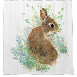 Cute Watercolor Garden Bunny Rabbit Blue, Grönt