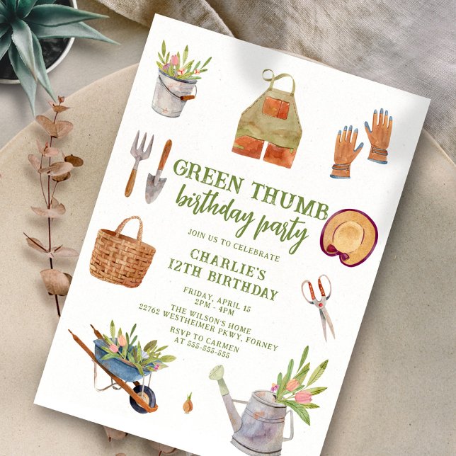 Cute Watercolor Garden Party Birthday Inbjudningar (Skapare uppladdad)