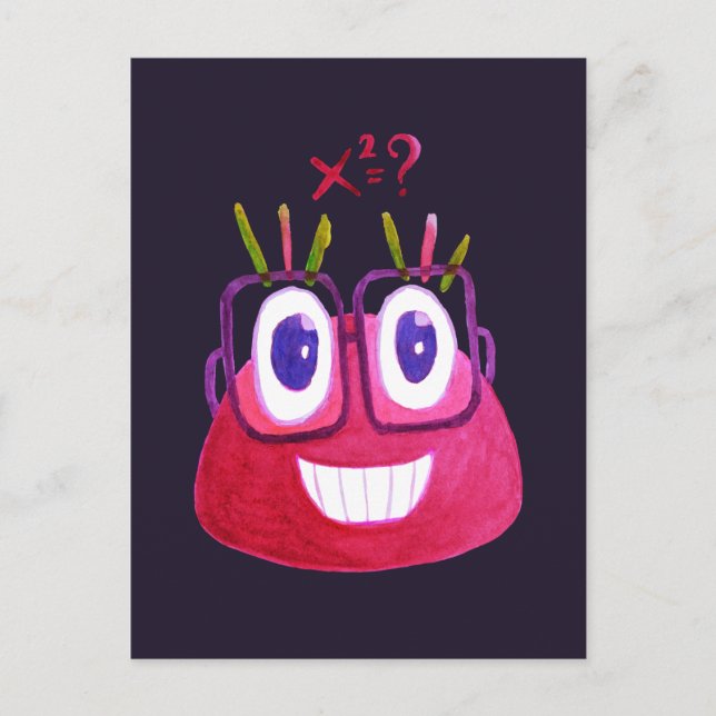 Cute Watercolor Geek Candy Character Mathematician Vykort (Framsida)