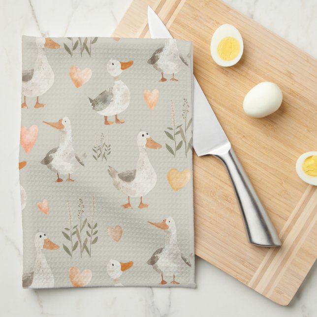 Cute Watercolor Geese - Kitchen Towel Kökshandduk (Vikt i Fjärdedel)