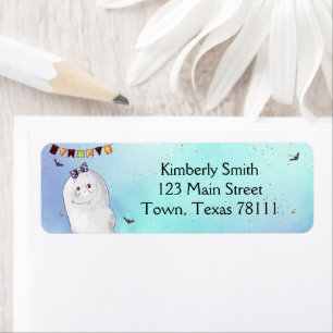 Cute Watercolor Ghost Halloween Adress Returadress Etikett