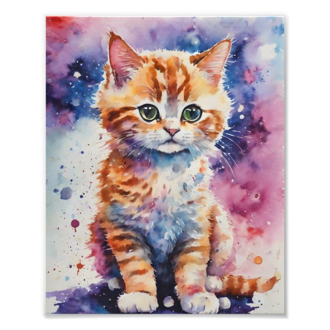 Cute Watercolor Ginger Kitten Fototryck (Framsidan)