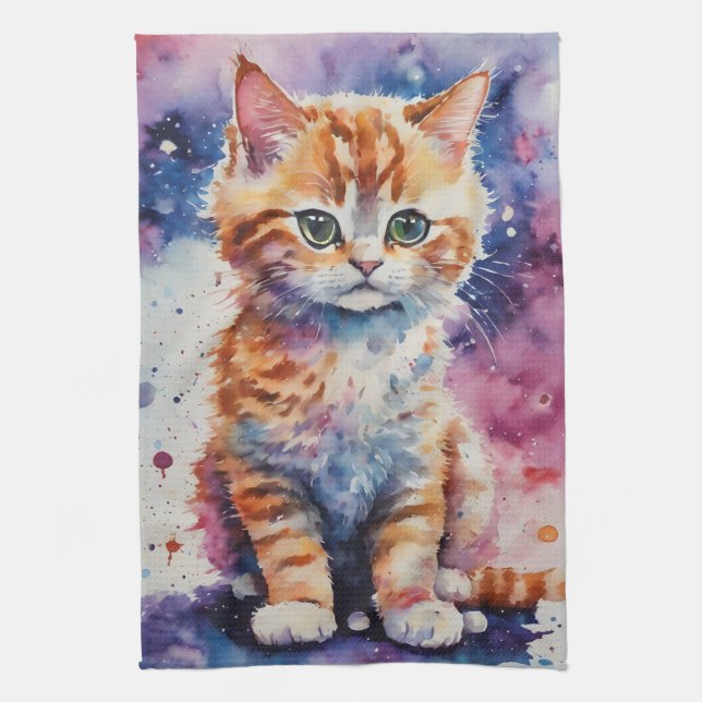 Cute Watercolor Ginger Kitten Kökshandduk (Vertikal)