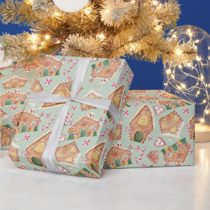 Cute Watercolor Gingertea House Grönt jul Presentpapper